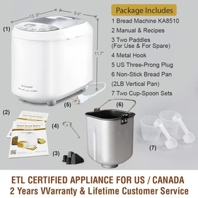 KITCHENARM 19-in-1 Automatic Bread Machine with Recipes - Beginner